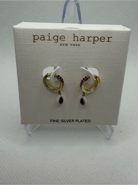 Paige Harper Gold and Black Teardrop Hoop Earrings